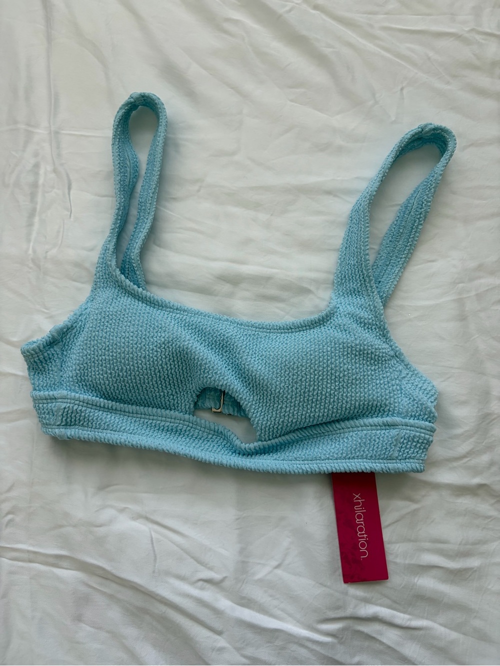 Xhilaration Light Blue Textured Swim Top with Front Keyhole